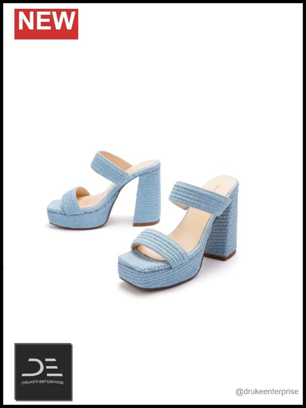 Platform Heels Square Open Toe Chunky Heel Two Strap Slip On Sandals Wedding